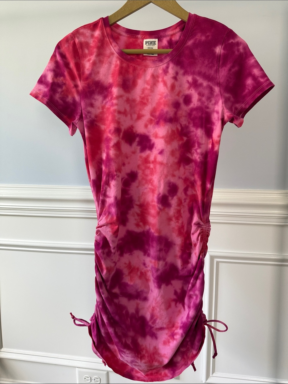 Victoria's Secret PINK Ruched Sides Tie-Dye Short Sleeve T-Shirt Mini Dress M